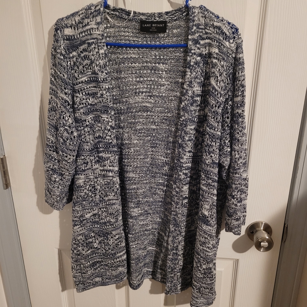 Lane Bryant Women's Navy and White Knit Cardigan